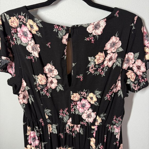 Torrid Womens Black Floral Challis Maxi Dress Size 0 Feminine Boho Garden Party - Picture 10 of 14
